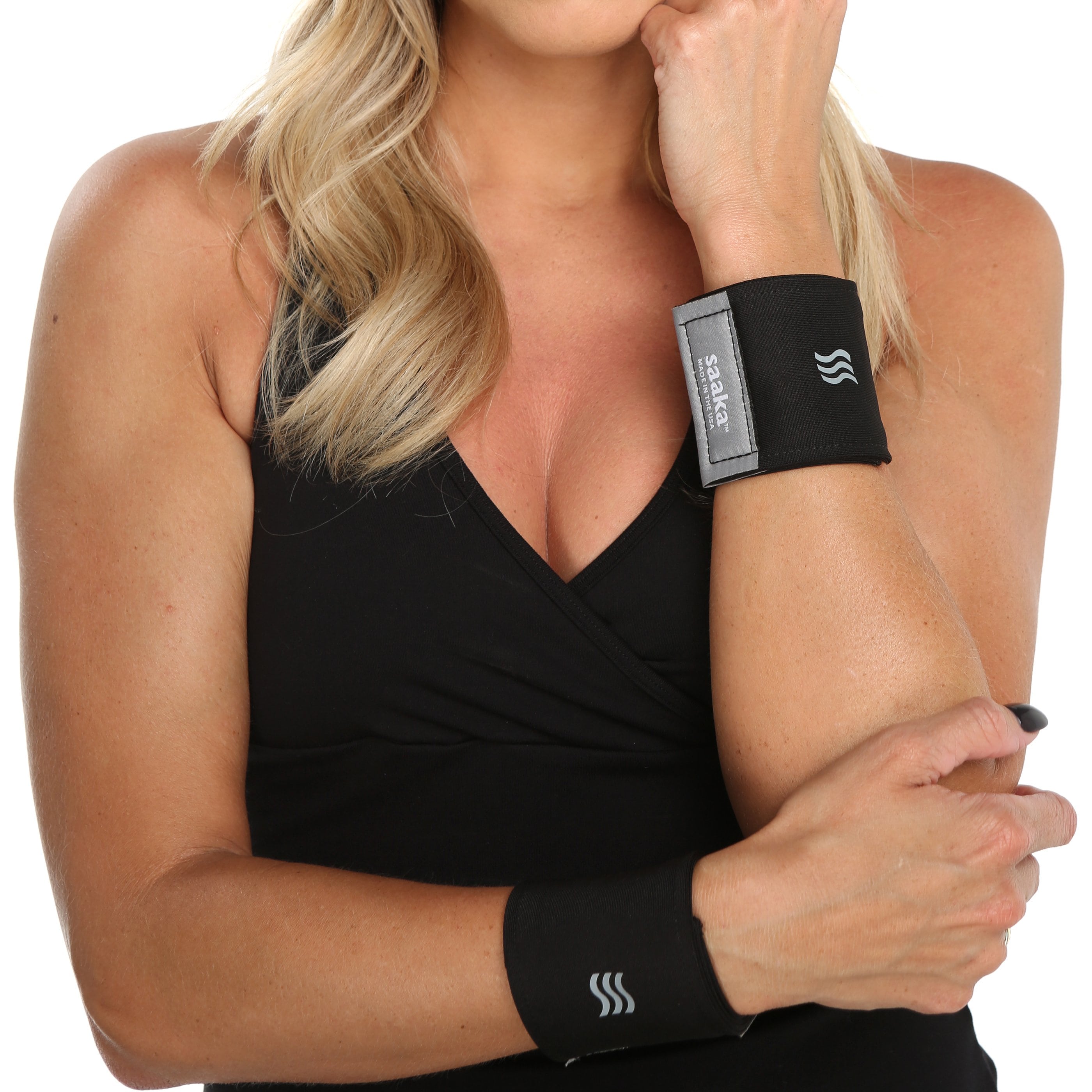 Women wearing workout wristbands for sweat.