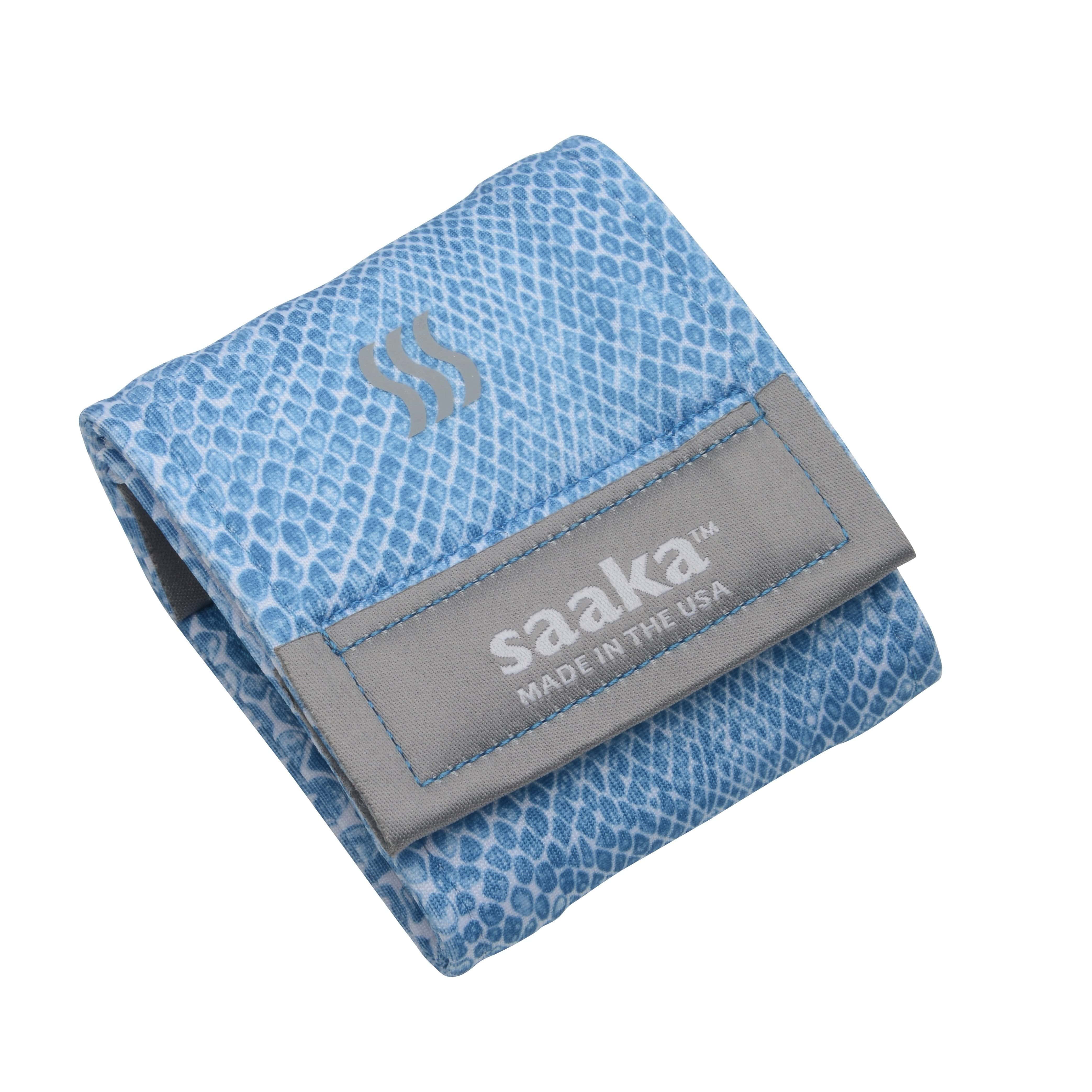 Product photo of a sweat wristband in a light blue pattern.