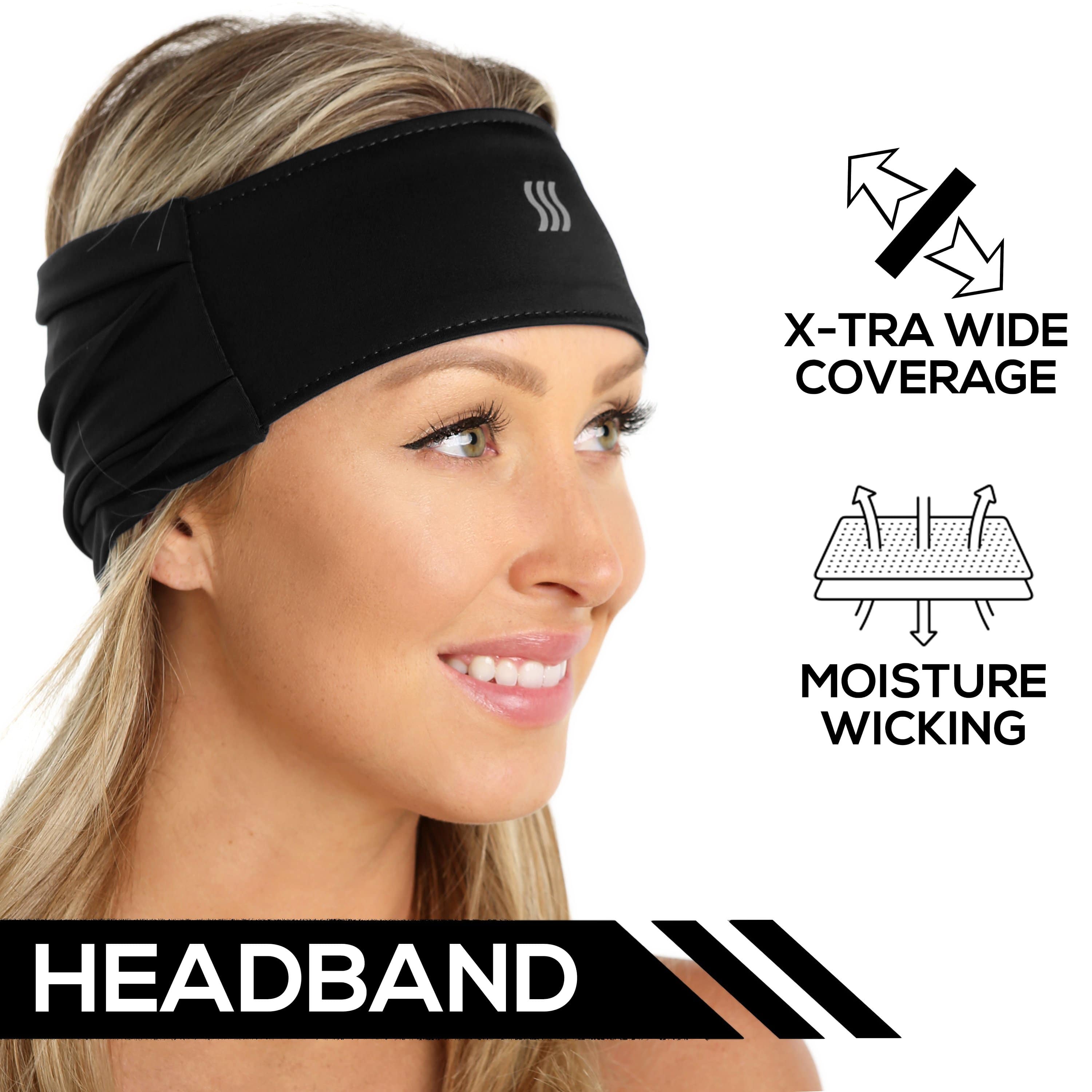 Wide running headband for women in black.